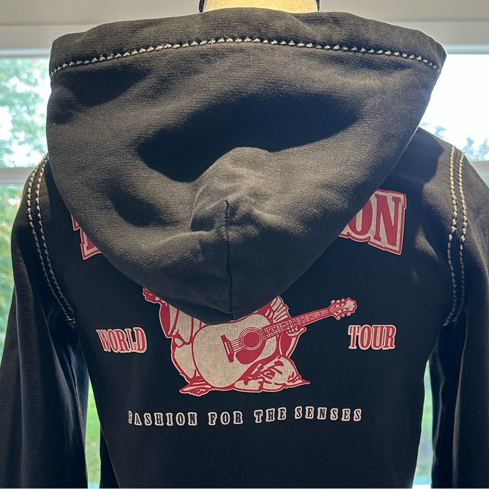 True Religion Y2K Big T Red Stitch Logo Zip Hoodie (Kids Medium OR Women’s XS) - Picture 4 of 7